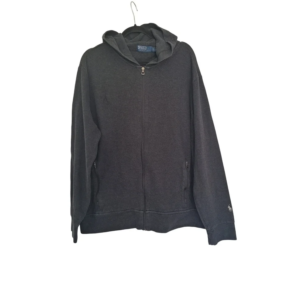 Polo Ralph Lauren Mens XL Full Zip Hoodie Charcoal Gray Fleece Jacket Pony Logo